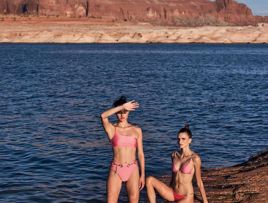 clothing apparel person human skin back swimwear bikini outdoors