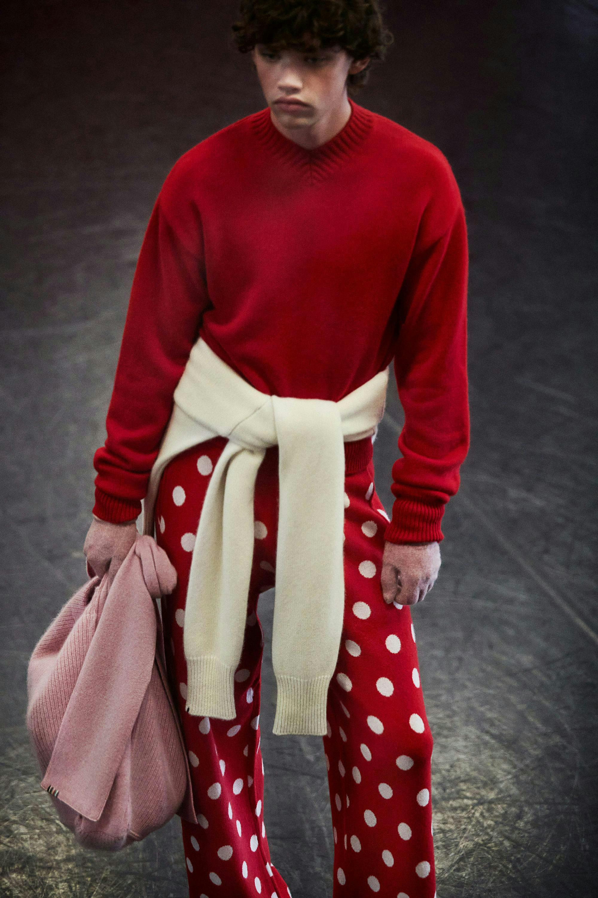 handbag bag accessories purse pattern sweater knitwear clothing person fashion