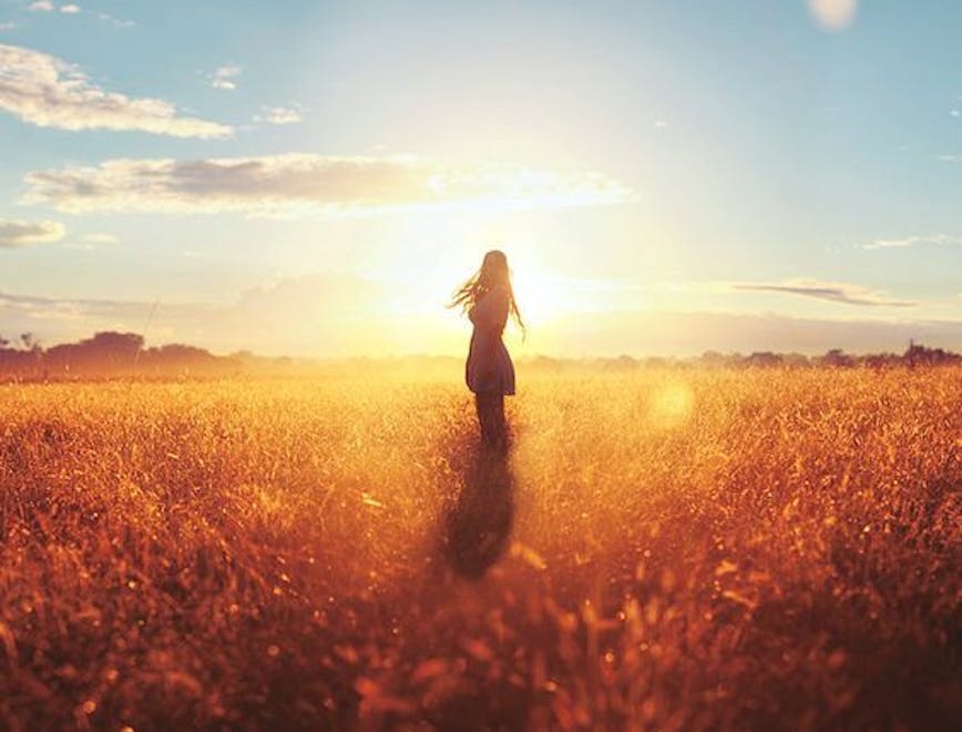 photography sky sunlight person walking sun portrait grass field grassland