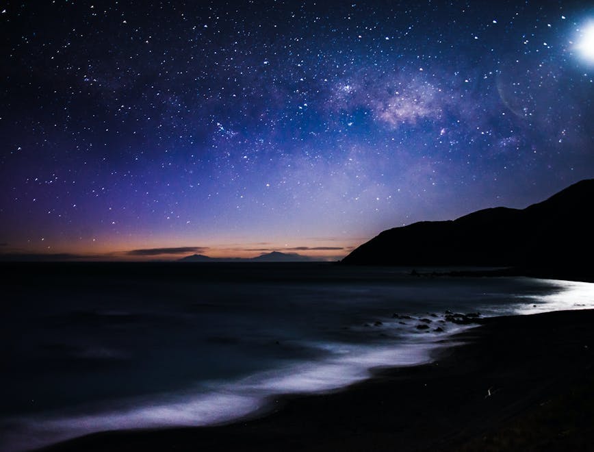 nature night outdoors scenery starry sky sky nebula beach sea flare