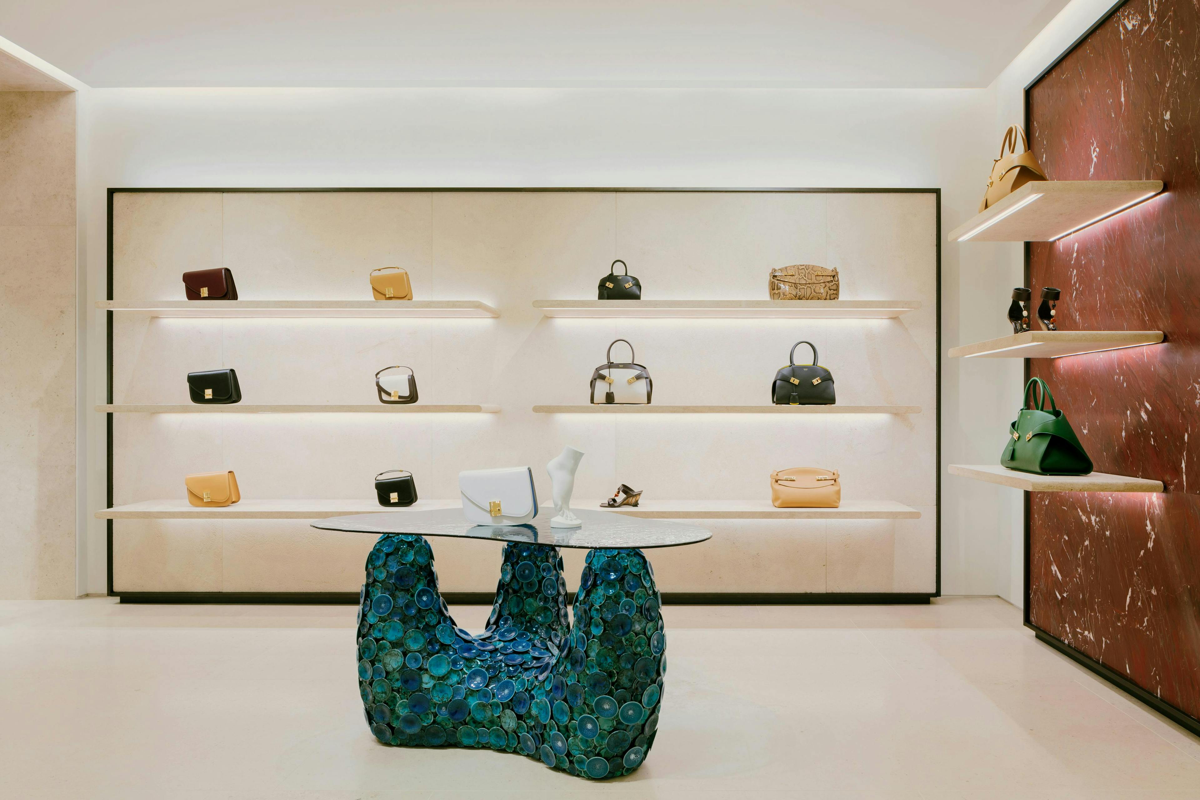 accessories bag handbag purse shelf clothing footwear high heel shoe furniture